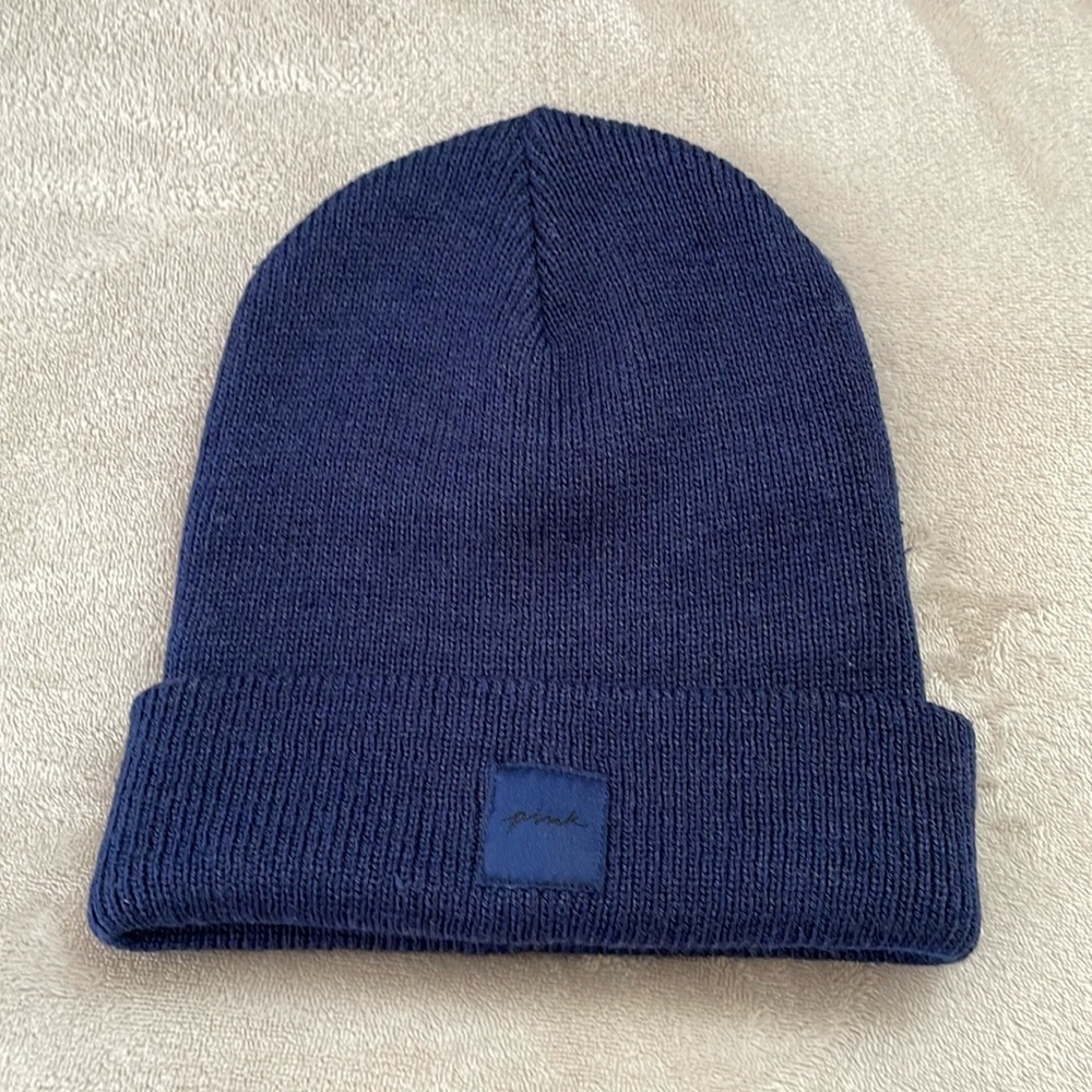 NWOT PINK Victoria’s Secret beenie hat color navy blue.